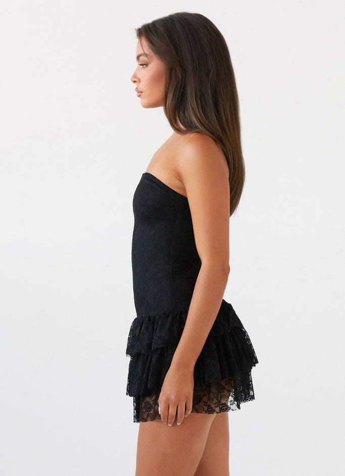 Posie Lace Tube Mini Dress - Black